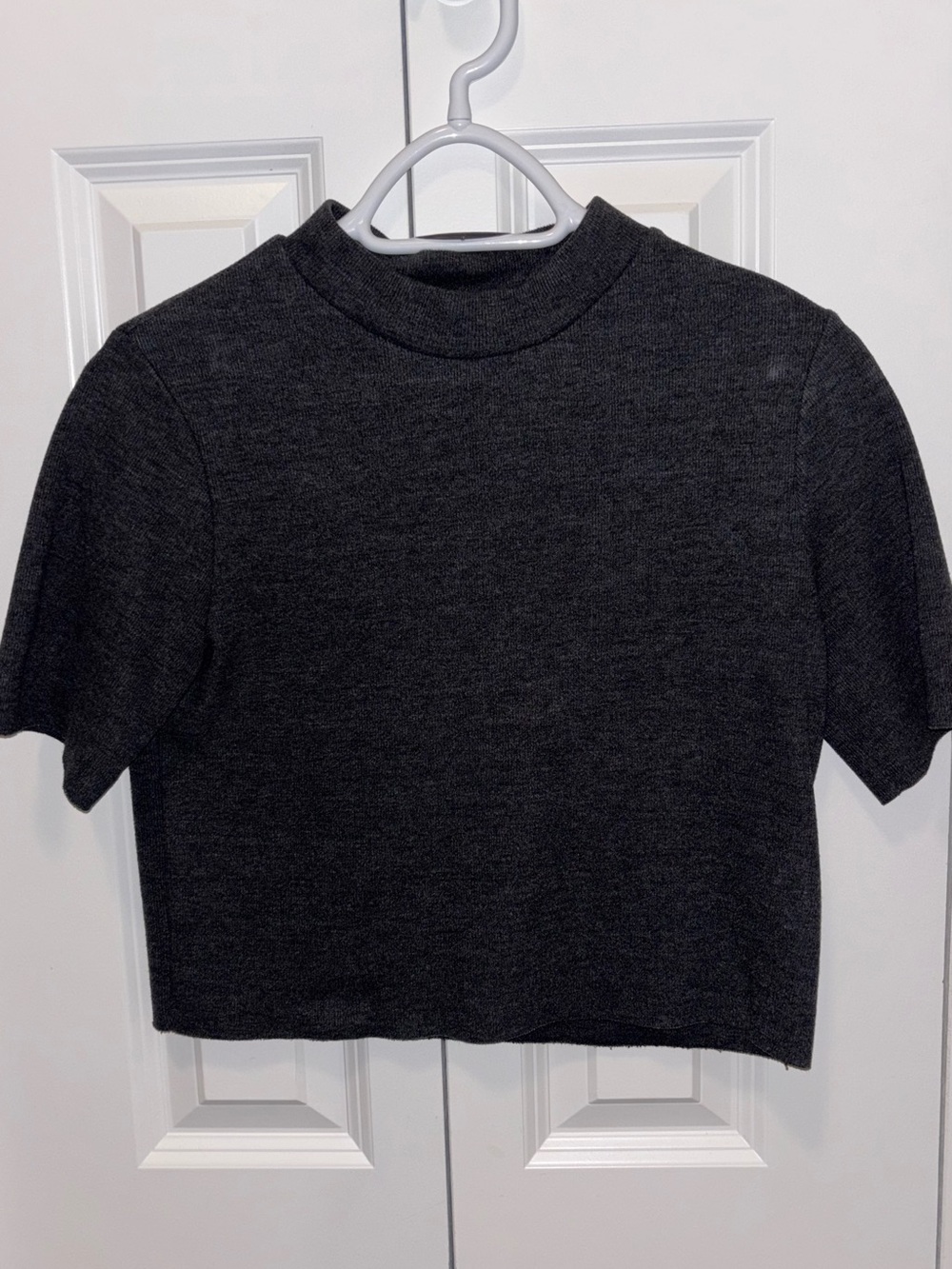 Pull&Bear Charcoal Mock-Neck Crop Top